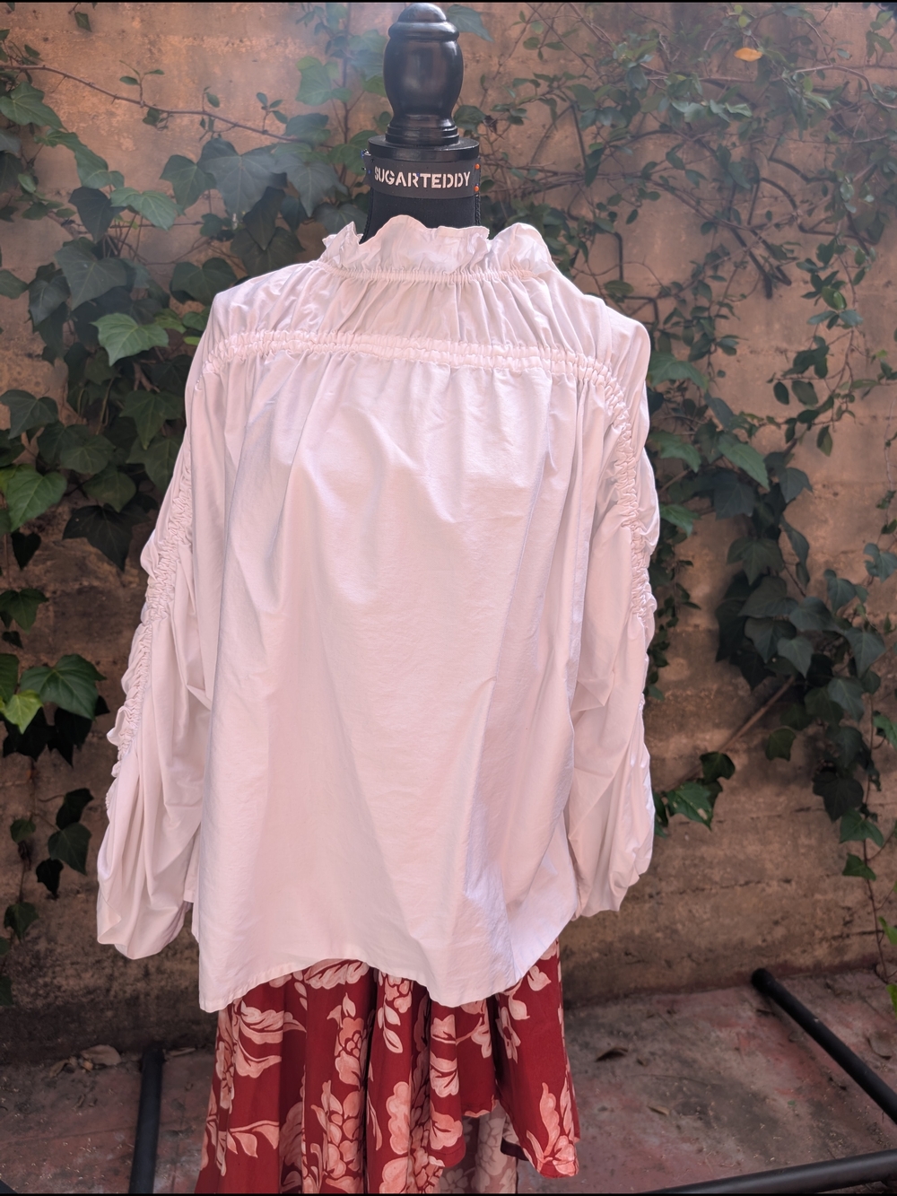 White Ruffled High-Neck Smocked Women’s Blouse